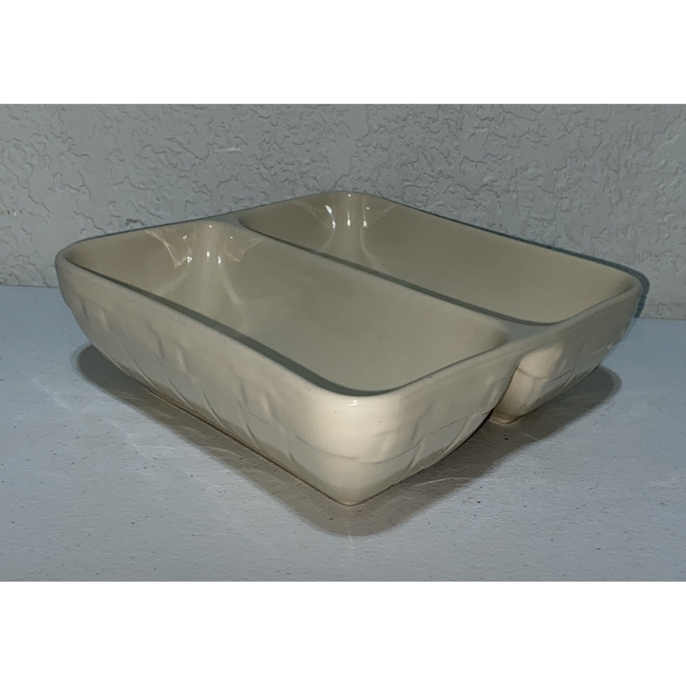 Longaberger Vitrified Pottery Serving Bowl Divided 2 Compartment Dish Ceramic
